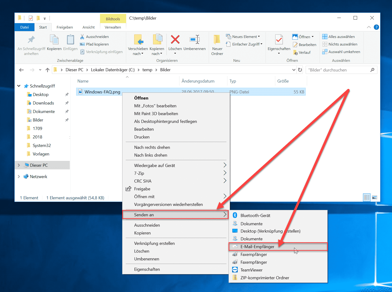 Dateien per E-Mail senden funktioniert nicht unter Windows 10 Version 1709 Fall Creators Update