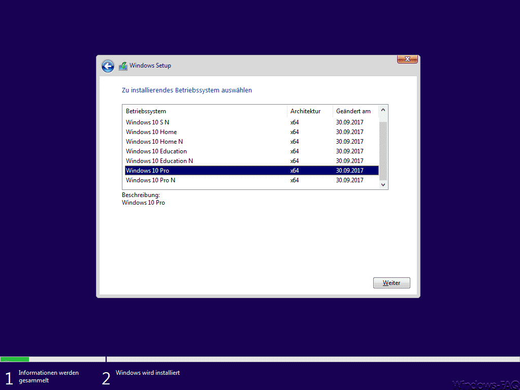 Windows 10 Zu installierendes Betriebssystem auswählen