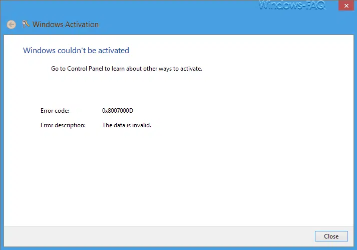Windows Aktivierungsfehler 0x8007000D