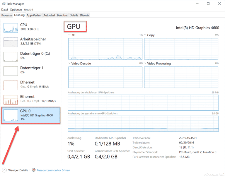 GPU Leistung im Windows Taskmanager anzeigen