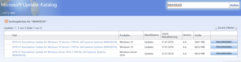 KB4058258 Stabilitätsupdate für Windows 10 Version 1709 Download 16299.214