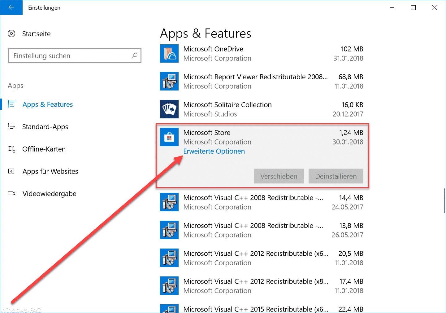 Microsoft Store Erweiterte Optionen