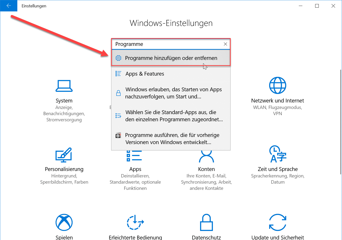 Windows 10 Programme hinzufügen oder entfernen