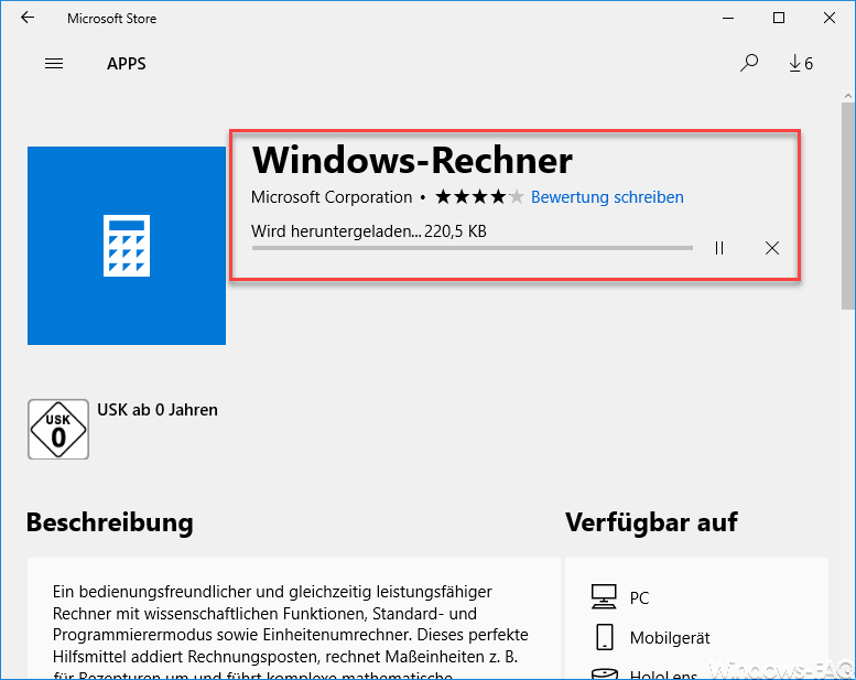 Windows-Rechner neu aus dem App-Store installieren