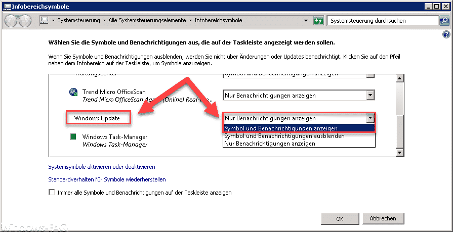 Windows Update Symbol und Benachrichtigungen anzeigen