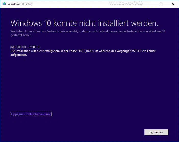 Windows Update Fehlercode 0xC1900101 – 0x30018