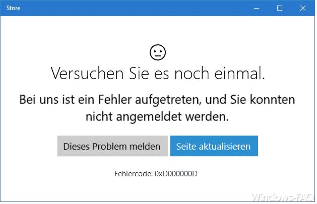 0xD000000D Fehlercode in Windows Store