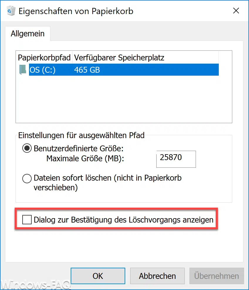 Dialog zur Bestätigung des Löschvorganges anzeigen
