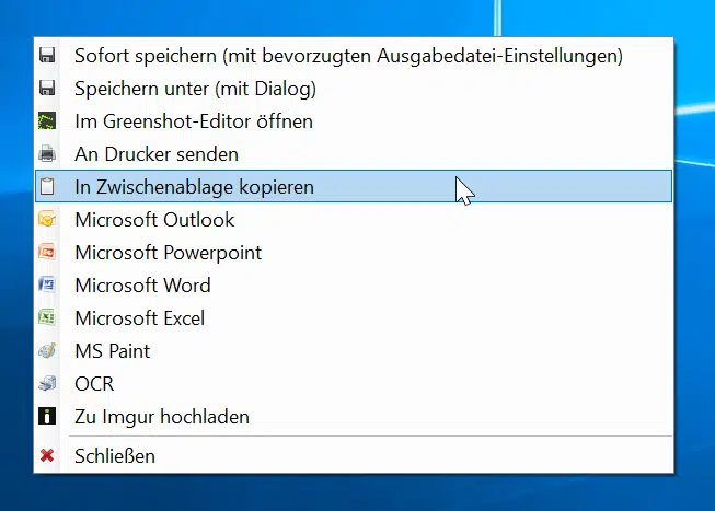Greenshot Kontextmenü