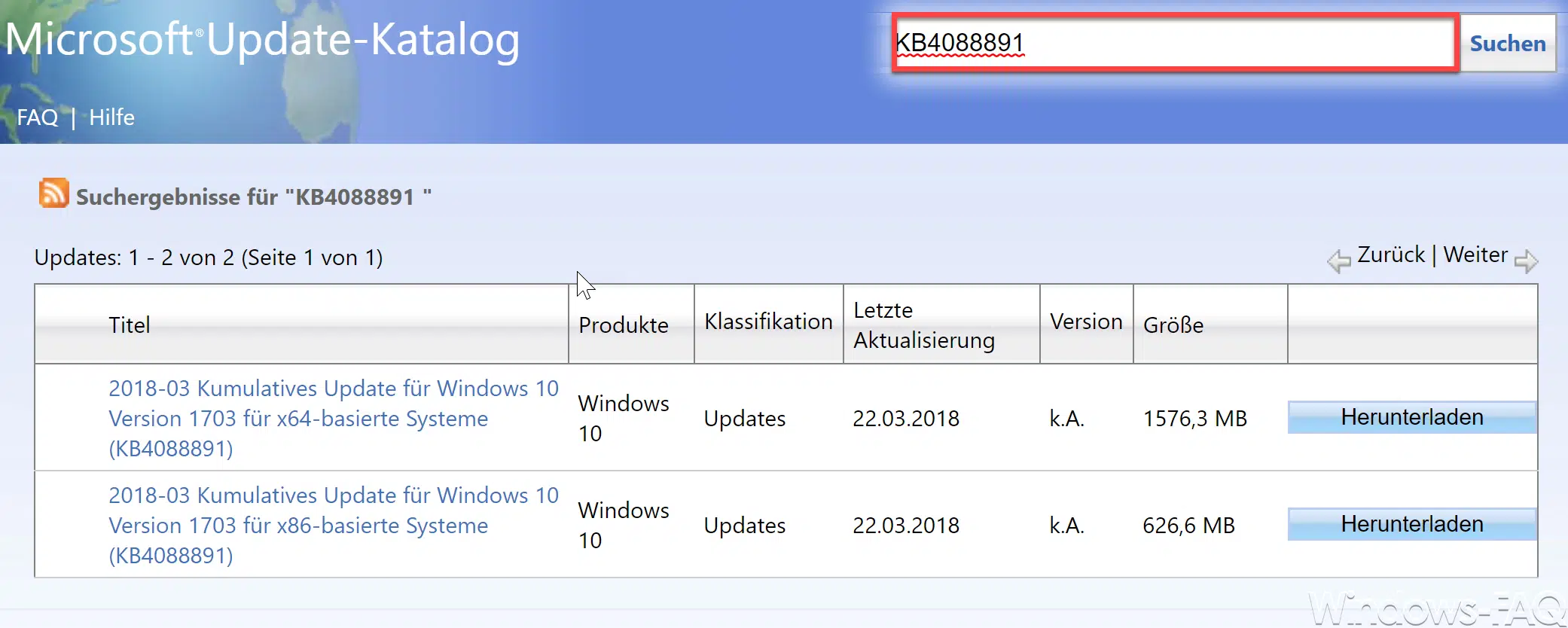 KB4088891 Update für Windows 10 Version 1703 Download Build 15063.994