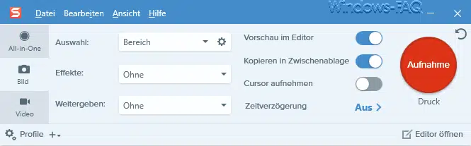 Snagit Kommandozentrale