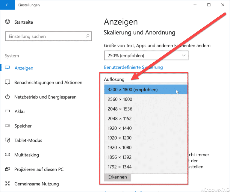 Bildschirmauflösung ändern bei Windows 10