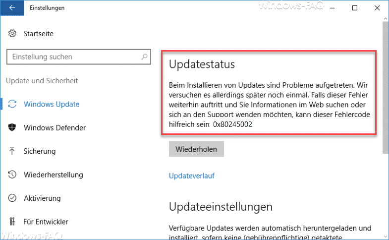 0x80245002 Fehlercode beim Windows Update