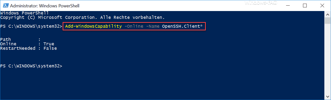 Add-WindowsCapability -Online -Name OpenSSH.Client*