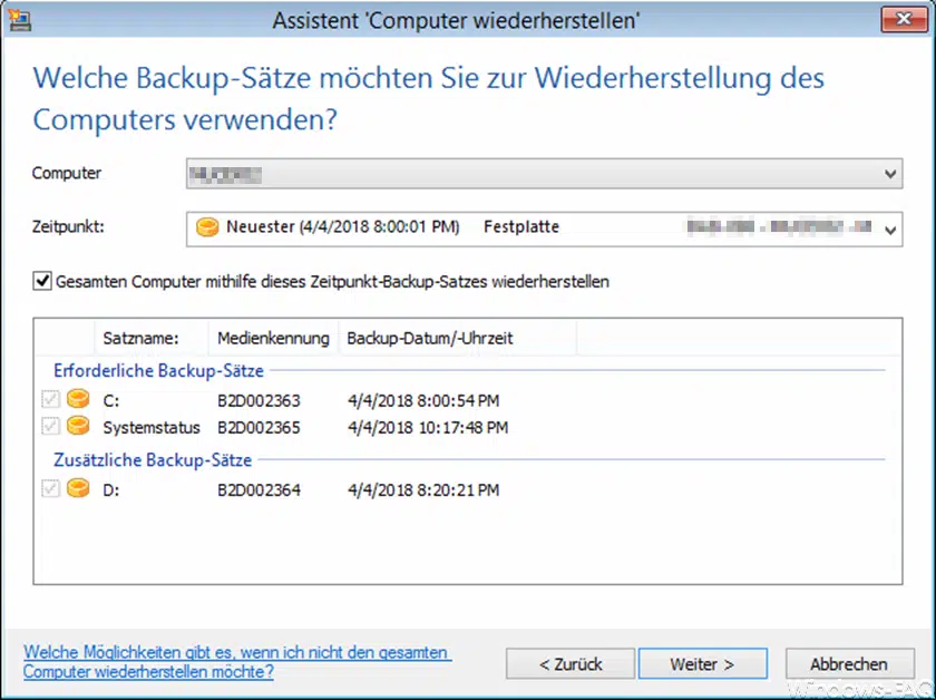 Assistent Computer wiederherstellen