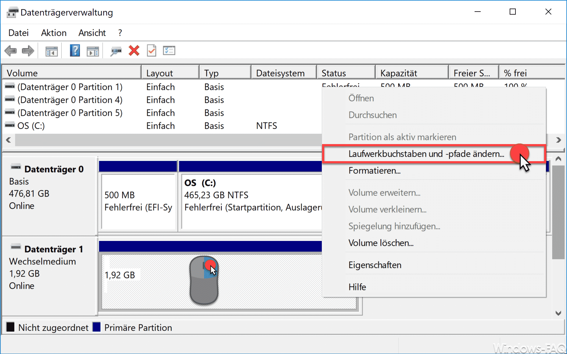 Laufwerksbuchstabe ändern bei Windows 10