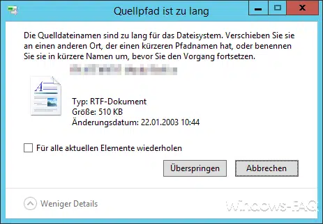 Die Quelldateinamen sind zu lang für das Dateisystem…