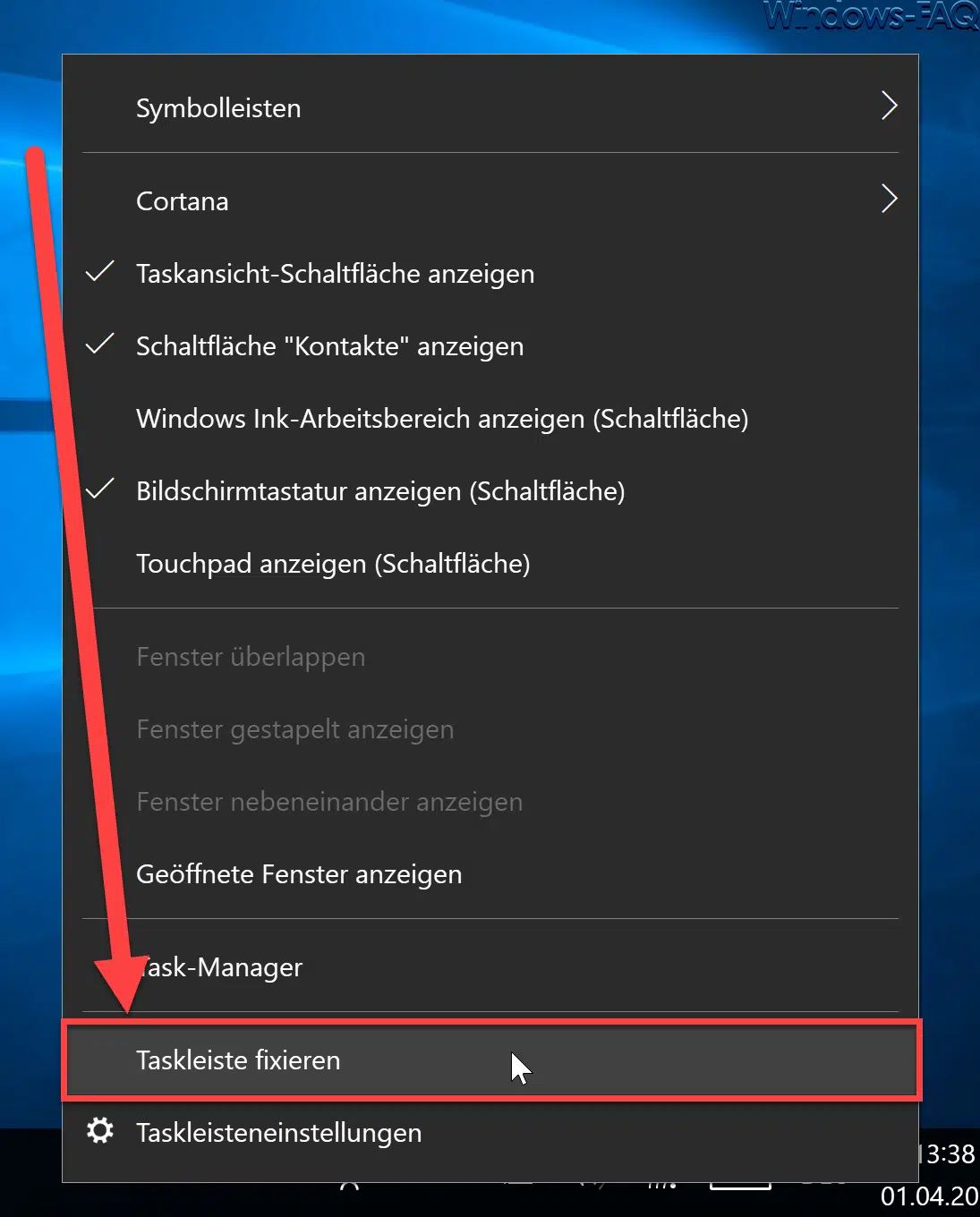 Taskleiste fixieren bei Windows 10