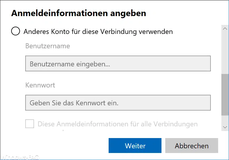Anmeldeinformationen angeben