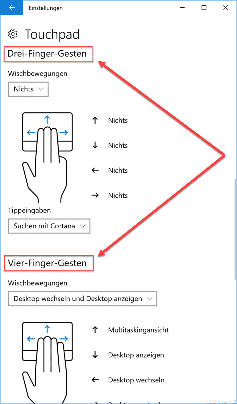 3 Finger Gesten und 4 Finger Gesten auf dem Touchpad bei Windows 10