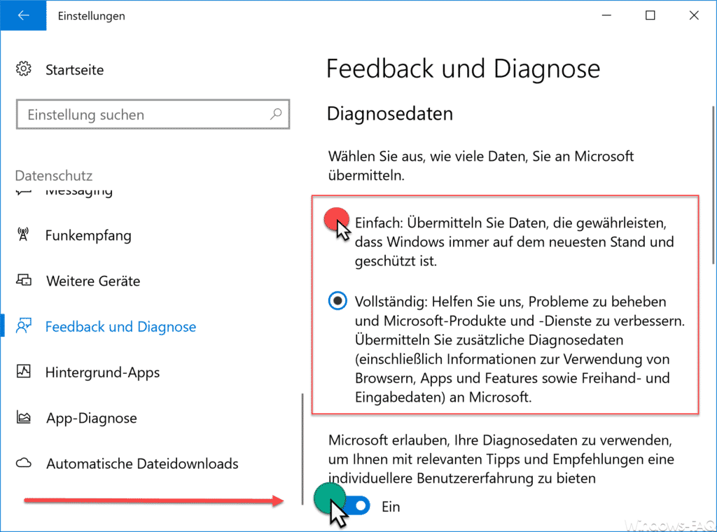 Feedback und Diagnose Daten bei Windows 10