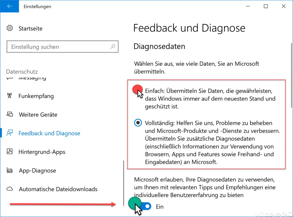 Feedback und Diagnose Daten bei Windows 10