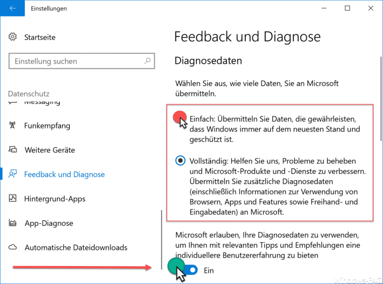 Windows 10 Diagnosedaten – Versand von Daten an Microsoft deaktivieren