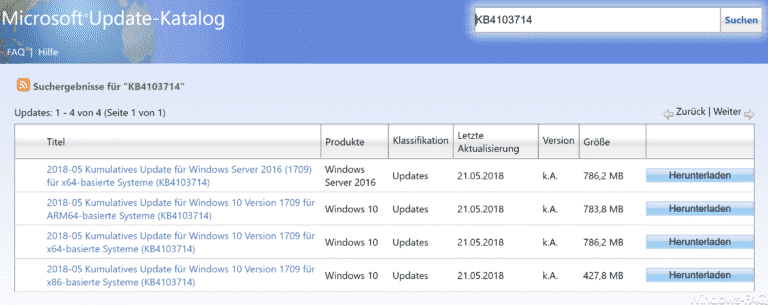 KB4103714 Update Download für Windows 10 Version 1709 Build 16299.461