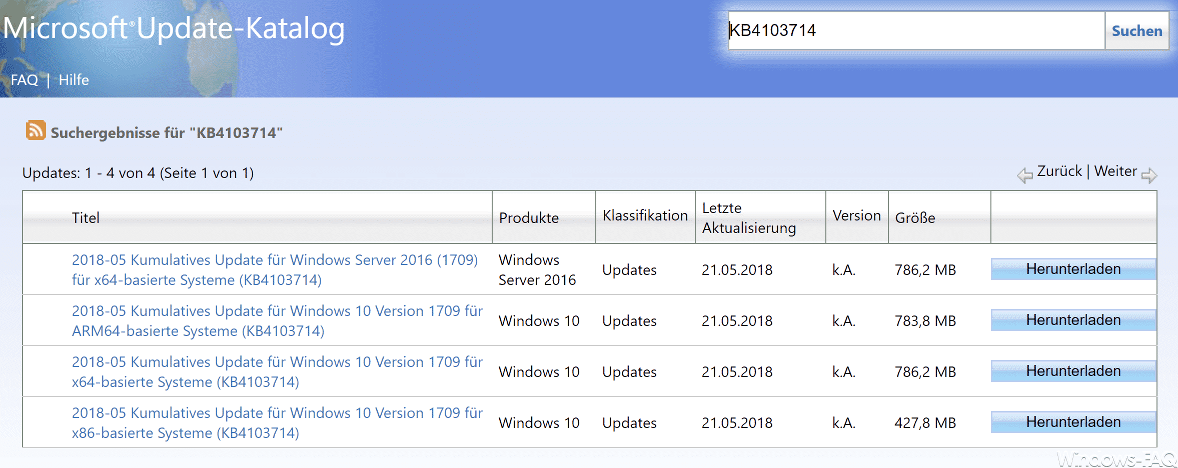 KB4103714 Update Download für Windows 10 Version 1709 Build 16299.461