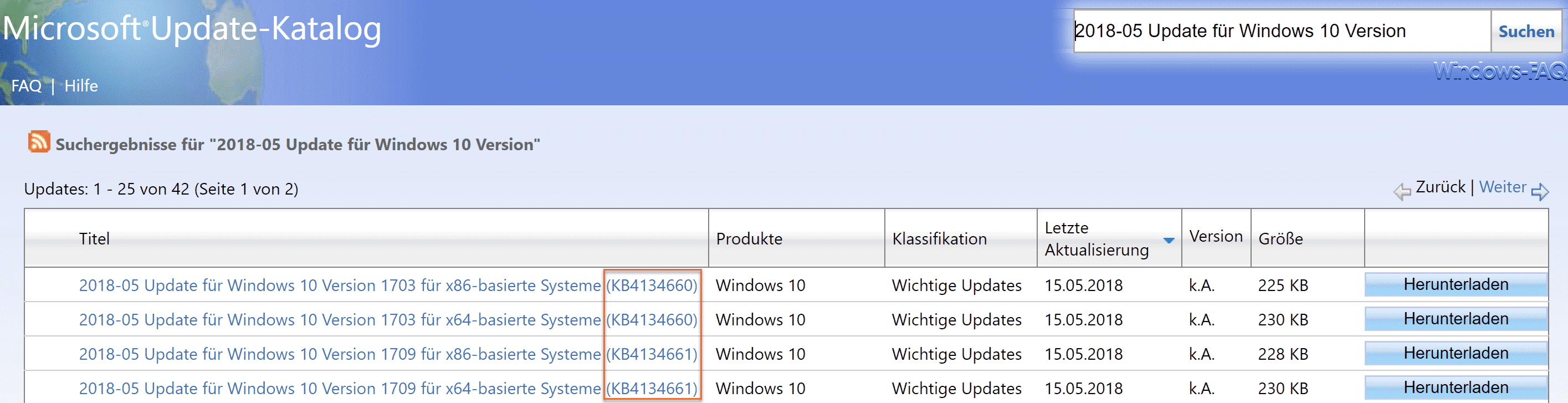 KB4134660 für Windows 10 Version 1703 und KB4134661 für 1709 erschienen