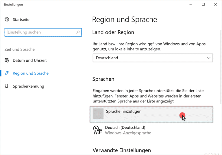 Zusätzliche Sprache installieren unter Windows 10