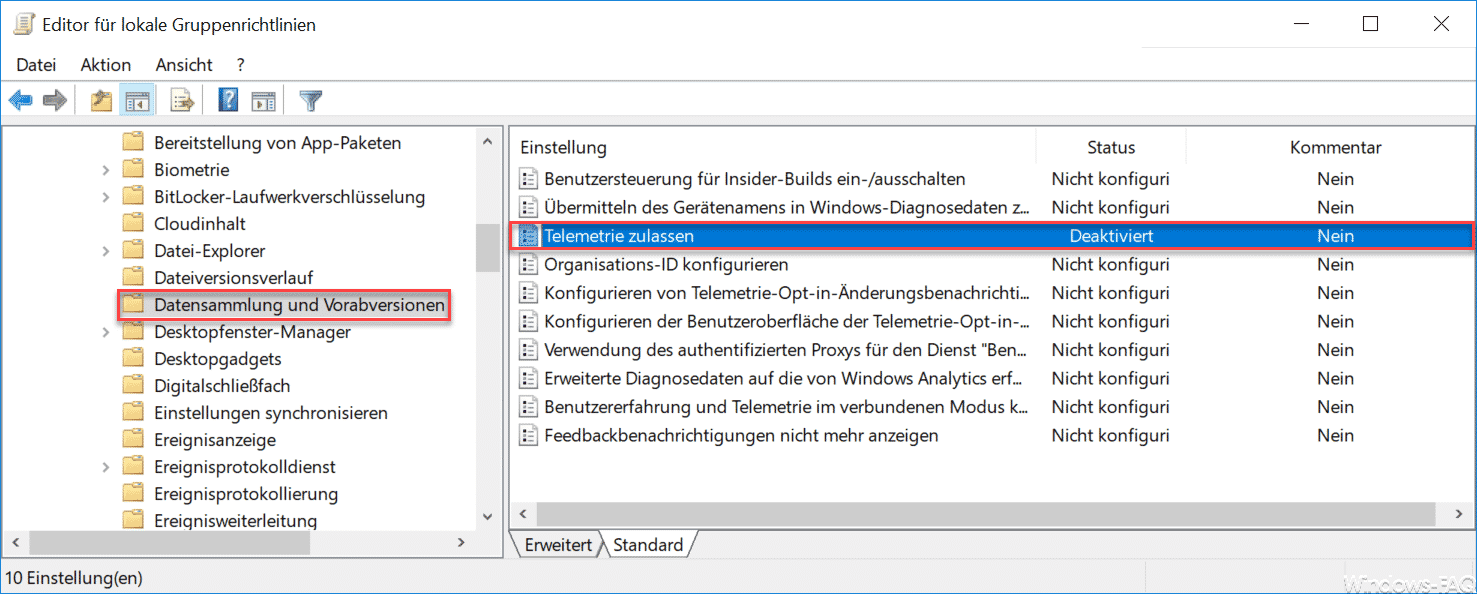 Telemetrie deaktivieren