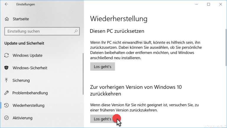 Windows 10 Version 1803 Spring Creators Update deinstallieren