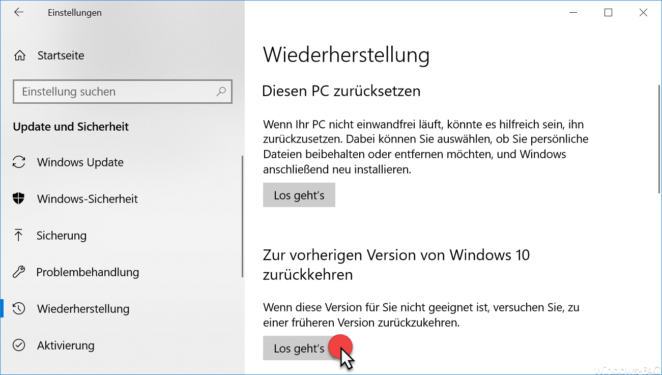 Windows 10 Version 1803 Spring Creators Update deinstallieren