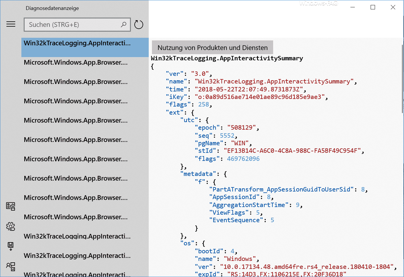 Windows 10 Diagnosedatenanzeige