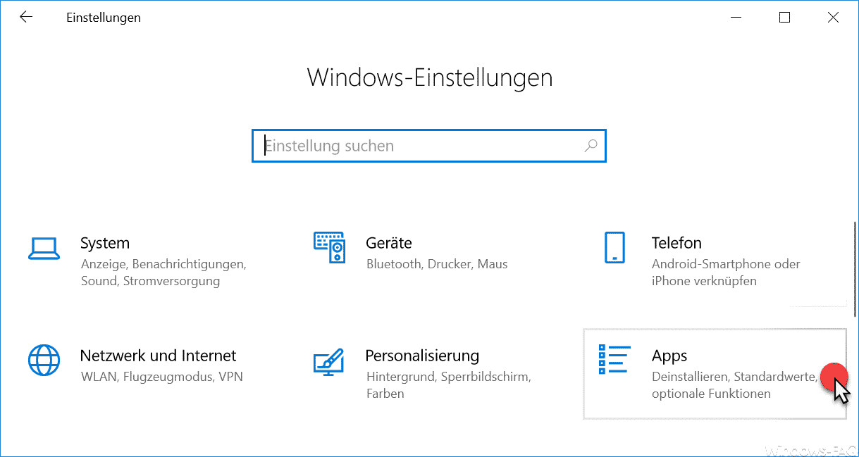 Windows-Einstellungen Apps