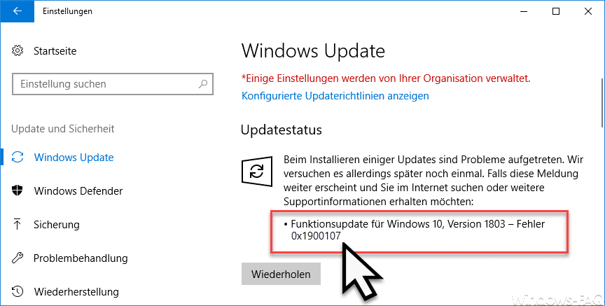 0x1900107 Windows Update Fehlercode