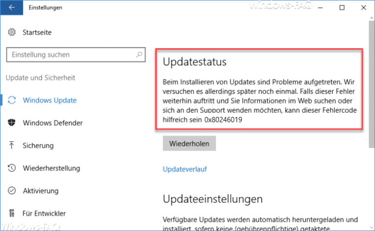 Windows Update Fehlercode 0x80246019