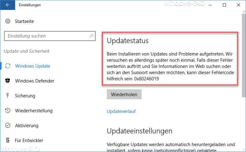 Windows Update Fehlercode 0x80246019