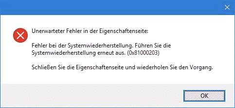 0x81000203 Fehler bei der Windows Systemwiederherstellung