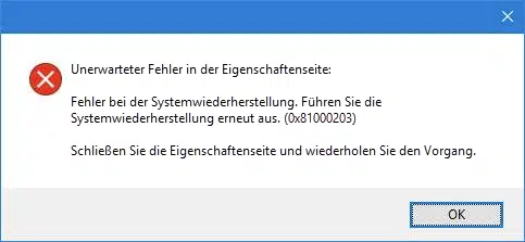 0x81000203 Fehler bei der Windows Systemwiederherstellung