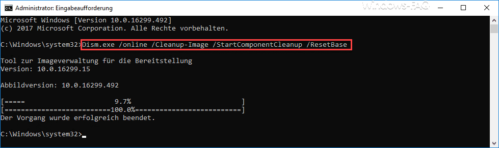 Dism.exe online Cleanup-Image StartComponentCleanup ResetBase