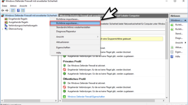 Windows Firewall Regeln exportieren und importieren