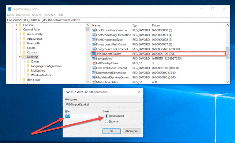 Desktop Hintergrundbild Komprimierung bei Windows 10 deaktivieren