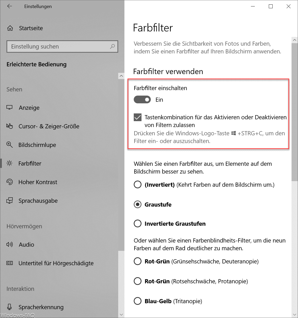 Windows 10 Farbfilter verwenden