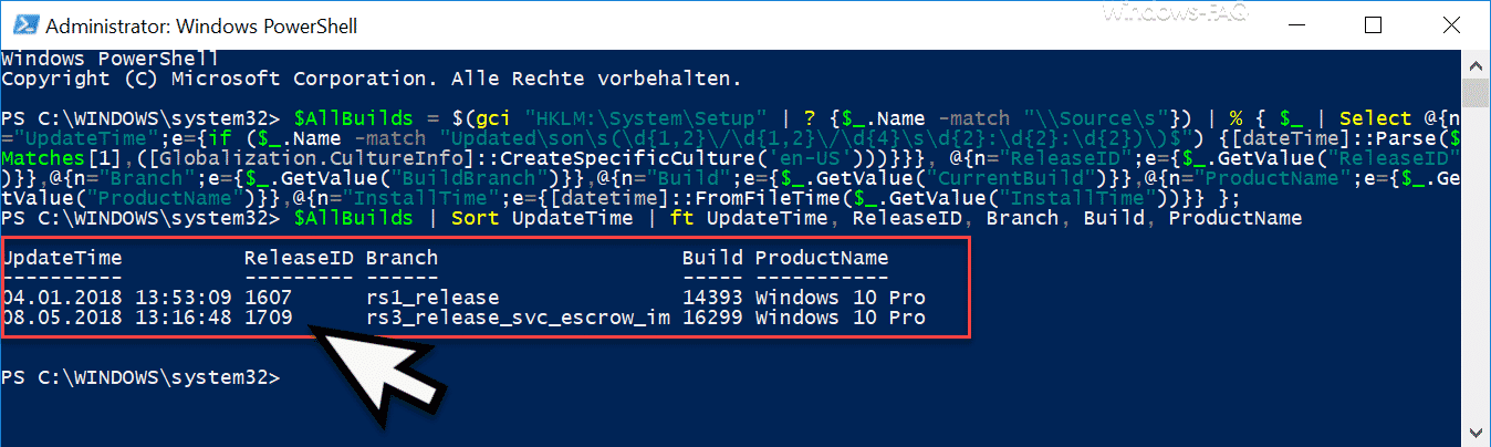 Anzeige welche Windows 10 Feature Updates (Upgrades) bereits installiert wurden