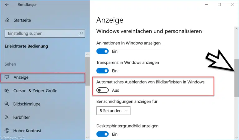 Windows 10 Bildlaufleiste am rechten Rand einblenden oder ausblenden