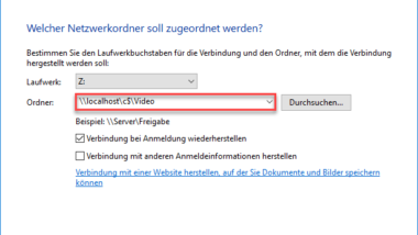 Lokalen Ordner als Netzwerklaufwerk verbinden