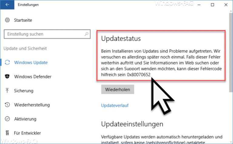 0x80070652 Fehlercode beim Windows Update