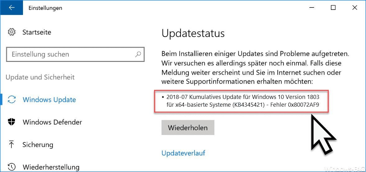 0x80072AF9 Windows Update Fehlercode